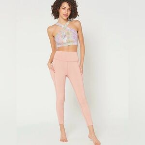 Trophy Yoga Rosy Peach High-Waisted stretch Heather pocket Leggings XL NWT